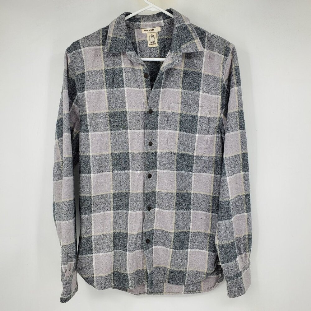 Hiroshi Kato Grey‎ Plaid Men's Button Down Collared Flannel Shirt Size Small